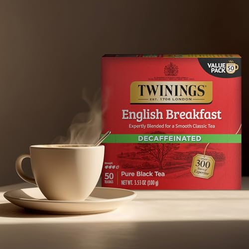 Twinings English Breakfast Decaffeinated Black Tea, 50 Individually Wrapped Bags