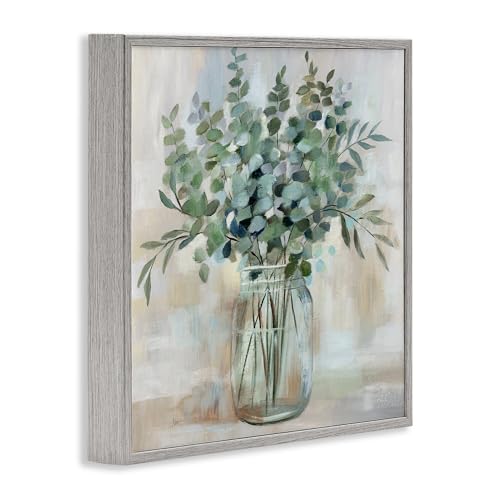Stupell Industries Soothing Eucalyptus Flower Herb Arrangement Rustic Jar Framed Wall Art, Design by Nan