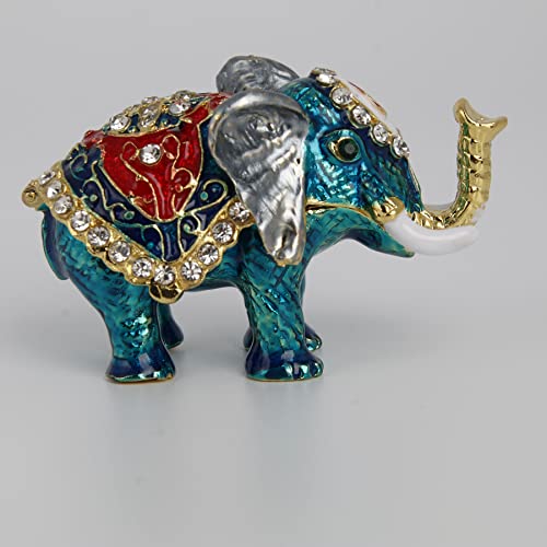 Blue Elephant Jewelry Box - Hand Painted Trinket & Gift Box, Hinged Figurine