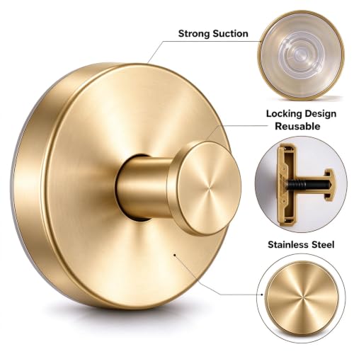 Lehxiry Gold Suction Cup Hooks 2 Pack - Waterproof No Drilling Wall Mount for Towels & Wreaths