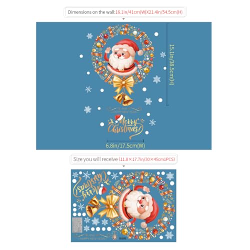 Merry Christmas Window Sticker Decals - Santa Claus & Snowflakes