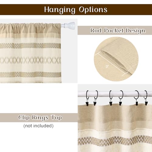 FRAMICS Linen Cafe Curtains - 26" x 36" Boho Farmhouse Tier Curtains, 2 Panels