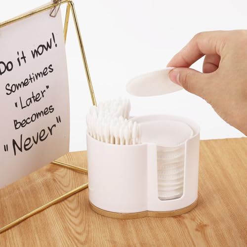 Tbestmax 2-Grid Cotton Swab and Round Pad Holder - White Bathroom Organizer