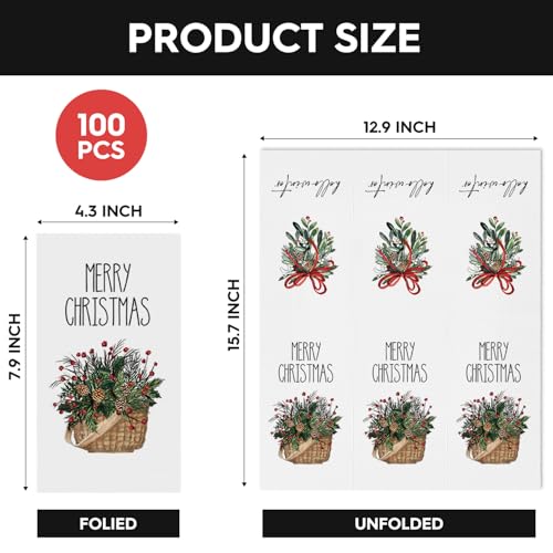 100 Christmas Disposable Paper Napkins Holly Berry Holiday Party Decor