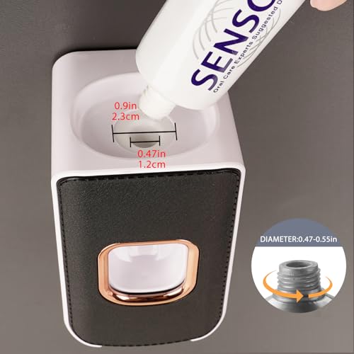 LUEXBOX Black 2 Slot Wall Mounted Toothbrush Holder & Toothpaste Dispenser - Type B