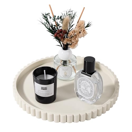 9" Round Silicone Bathroom Tray, Minimalist Vanity Organizer in Beige