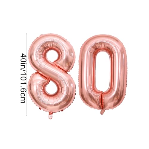 40 Inch Rose Gold Number 80 Balloons for 80th Birthday Party