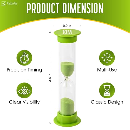 10 Minute Sand Timer for Kids - Green Hourglass Set of 4