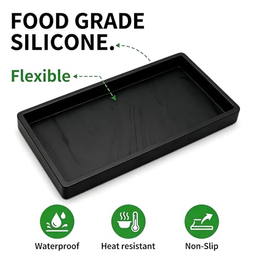 8-Inch Black Silicone Bathroom Tray - Waterproof Vanity Countertop Organizer