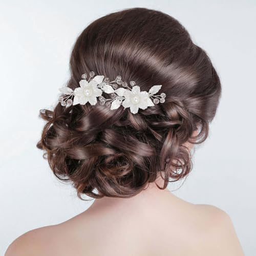 Pearls Flower Hair Clips Rhinestone Bridal Hair Pins 2 Pack