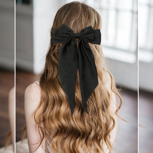 HAALII Oversized Satin Hair Barrettes - 3 Pcs Ribbon Bowknot Clips for Women