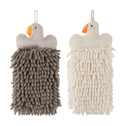 Goose Chenille Hanging Hand Towels - 2 Pack for Kitchen & Bathroom