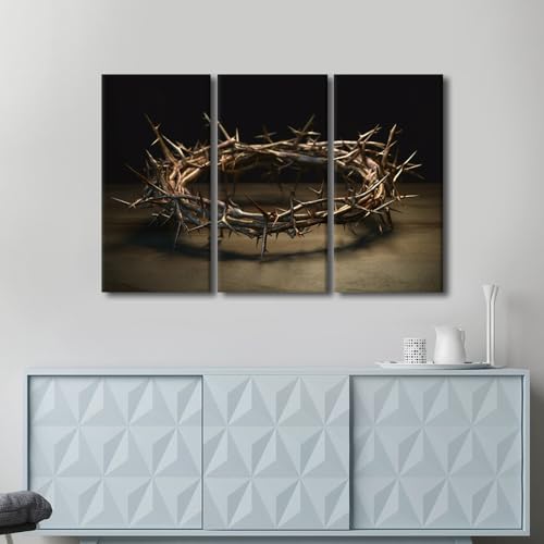 Christian Wall Decor Crown of Thorns Canvas Art 3 Panels - 28x14 Inch Each