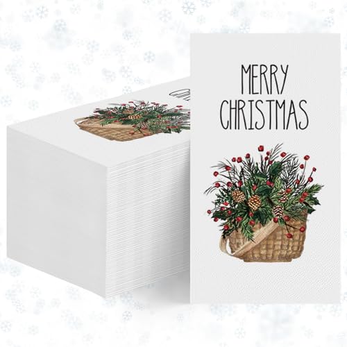 100 Christmas Disposable Paper Napkins Holly Berry Holiday Party Decor