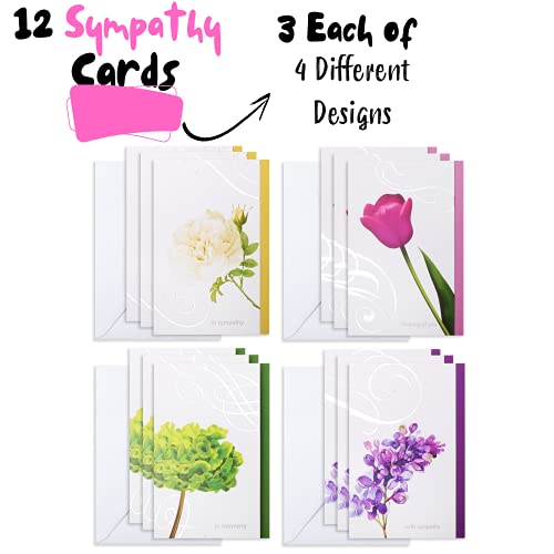 12 Sympathy Cards Set with Envelopes - Heartfelt Bereavement Notes