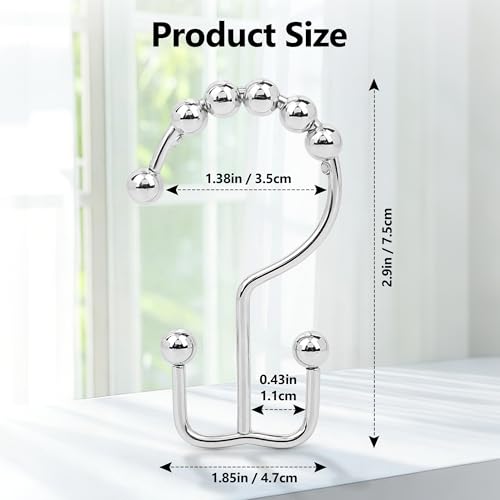 Resze 12PCS Metal Double Shower Curtain Hooks - Rust-Resistant & Smooth Glide