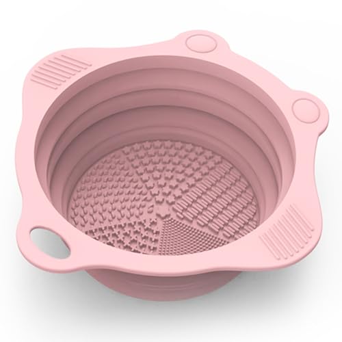 Foldable Silicone Makeup Brush Cleaner Pad - Portable Pink Mat Scrubber
