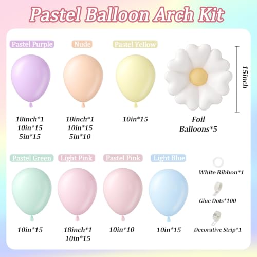 Pastel Flower Balloon Arch Kit - 136pcs Party Decorations