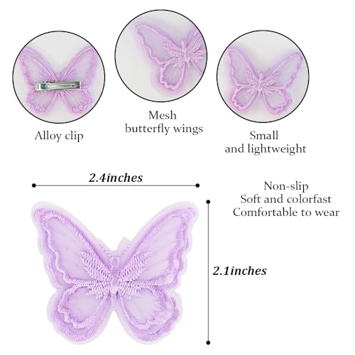 TODDER 16 Pcs Purple Butterfly Hair Clips, Y2K Fairy Hair Accessories