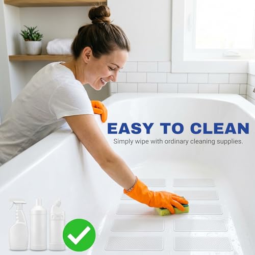 Misisulin 24-Piece Extra-Large Rectangle Non-Slip Shower Floor Stickers - Safety Anti-Slip Decals for Bathtubs, Stairs, and Shower Floors