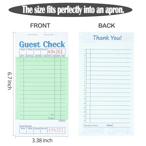 Officeva 6 Pack Green Guest Check Server Note Pads - 300 Order Sheets