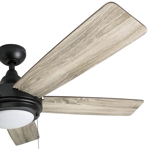 Honeywell Ceiling Fans Ventnor, 52 Inch Modern Farmhouse Indoor LED Ceiling Fan with Light, Pull Chain, Three Mounting Options, Dual Finish Blades, Reversible Motor - 50607-01 (Bronze)