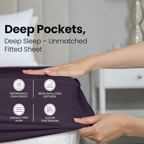 Queen Fitted Sheet - Ultra Soft Microfiber, 15 Inch Deep Pocket, Purple