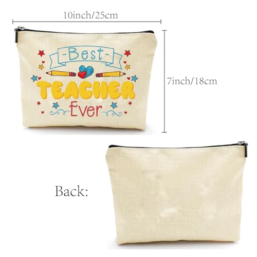 Best Teacher Ever Canvas Makeup Bag 10x7 Inch Toiletry Pouch