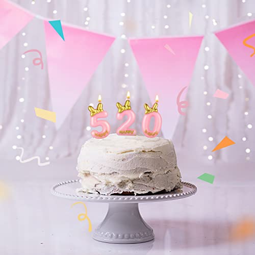 Pink Birthday Number Candle with Bow Knot - 5.8cm Tall
