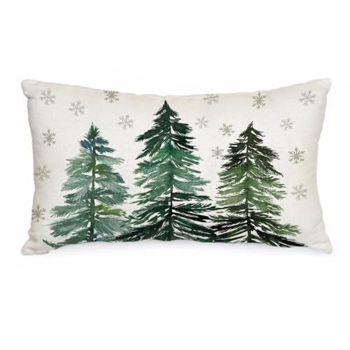 AACORS Christmas Pillow Cover 12x20 Inch - Snowflakes & Trees
