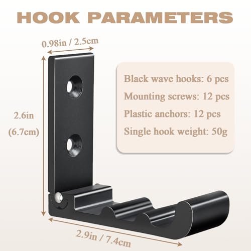 OHIYO Wave Black Heavy Duty Wall Hooks, Space-Saving Aluminum Mounts for Coats & Bags