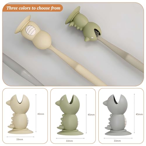 Mini Dinosaur Toothbrush Holder with Suction Cup & Travel Covers - Silicone Bathroom Organizer for Kids & Adults