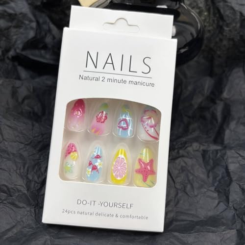 Short Press on Nails 2-Set Almond False Nails with 3D Flower Design