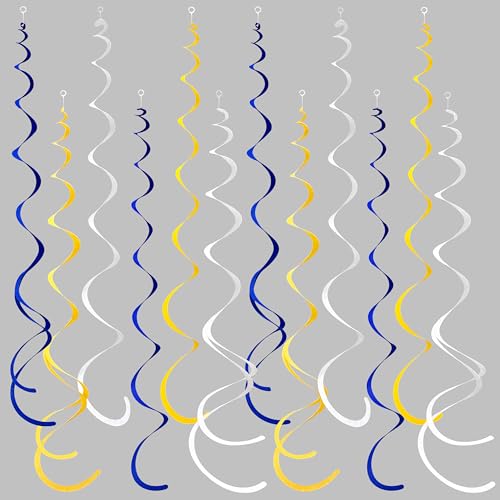 36 Pcs Felt Hanging Swirl Decorations - Royal Blue, Yellow & White Streamers
