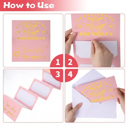 Pink Birthday Money Holder for Cash with Gold Cake Design