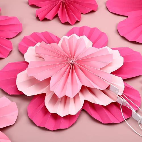 JULBEAR 12pcs Pink Paper Fans Hanging Ornaments for Party Decorations