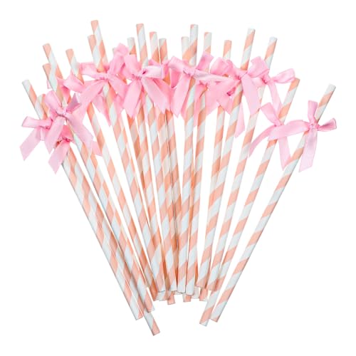 20 Pcs Pink Bow Paper Straws - Eco-Friendly 7.7" Straws for Parties