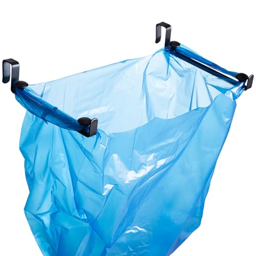 Black Trash Bag Holder for Kitchen Cabinets - Stainless Steel Hooks