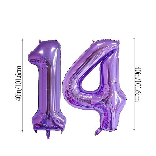 40 Inch Purple Number 14 Foil Balloon for Birthday & Party Decor