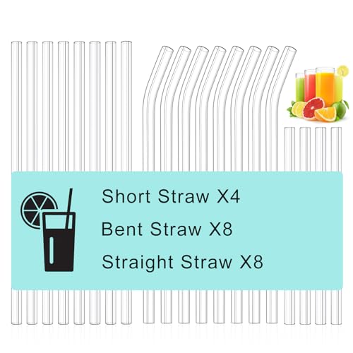 Kiemeu 20-Pack Reusable Borosilicate Glass Straws, Shatter Resistant Set