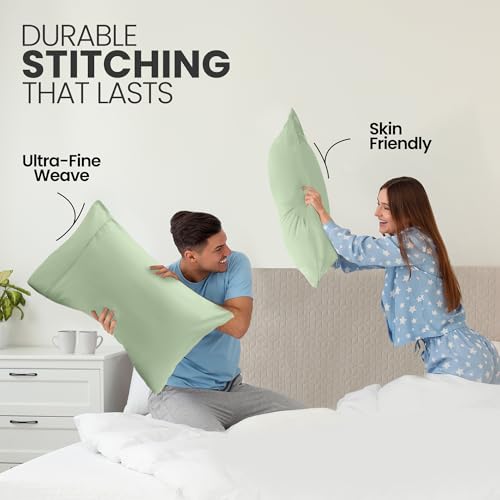 Utopia Bedding King Size Pillow Cases, Set of 4, Sage Microfiber Covers