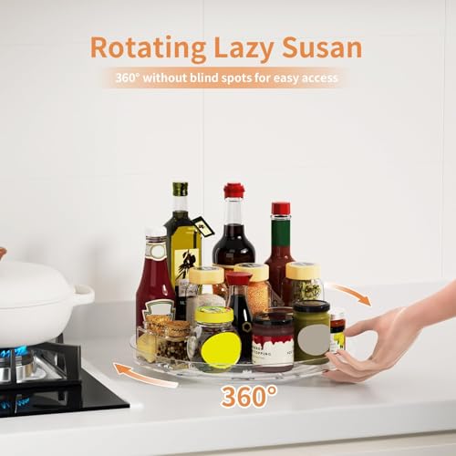 9 Inch Lazy Susan Organizer Tray Set - 2 Pack Clear Rotating Storage