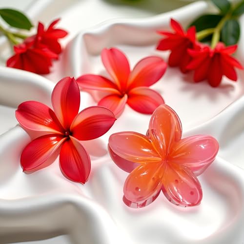 Red Plumeria Flower Hair Claw Clip Hawaiian Strong Hold Jaw Clip