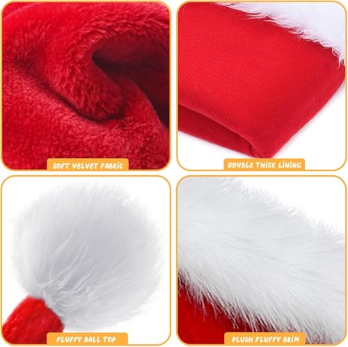 Double Santa Hat for Kids, Babies & Adults - Red Velvet Xmas Hat with LED - One Size