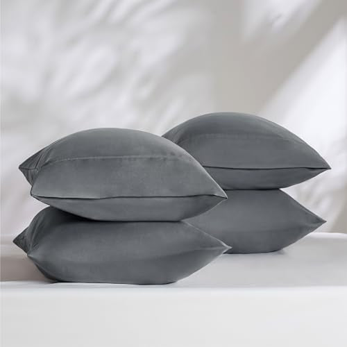 Bedsure Standard Pillowcases 4-Pack, Brushed Microfiber Dark Grey 20x26