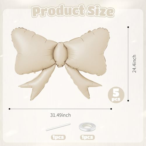 5pcs Ivory Bow Foil Balloons for Boho Party Decorations