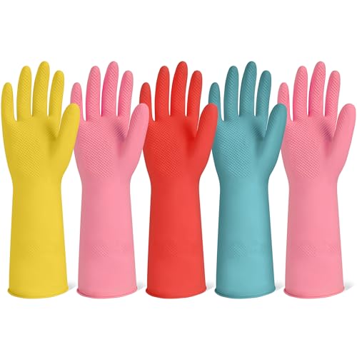 Xgunion Reusable Rubber Cleaning Gloves - Medium, 5 Pairs Non-Slip Set