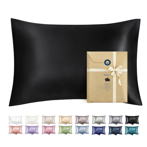Bedsure Satin Pillowcase Set of 2, Black Queen Size with Zipper