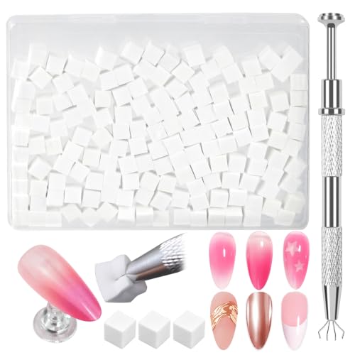 ESUOHYM 150 Pcs Nail Sponges with Grabber Pen for Ombre Blending Art