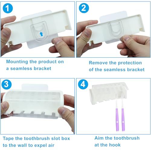 White Wall-Mounted Toothbrush Holder with Cover, 5 Slots - Hygienic Bathroom Storage